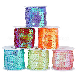 PH PandaHall 30 Yards Spangle Flat Sequins 6 Color 6mm Flat Sequin Strip Trim Paillette Spool String Shiny Trim Sewing Paillette String for Mermaid Dress Embellish Headband Halloween Costume