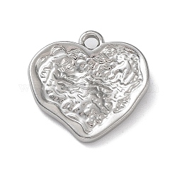 304 Stainless Steel Pendants, Textured, Heart Charm, Stainless Steel Color, 18x18x3mm, Hole: 2mm