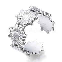 304 Stainless Steel Flower Open Cuff Ring for Women, Stainless Steel Color, US Size 7(17.3mm)