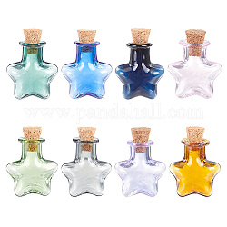 Delorigin 8pcs 8 colores mini contenedores de cuentas de botella de vidrio de borosilicato alto, deseando botella, con tapón de corcho, estrella, color mezclado, 2.35x2.05 cm, 1pc / color