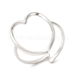 201 anillo de puño abierto de acero inoxidable, anillo de corazón de amor hueco para mujer, color acero inoxidable, nosotros tamaño 8 1/2 (18.6 mm), 2mm