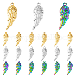 Dicosmetic 18 個 3 色天使の羽のペンダントテクスチャードシングルウィングチャームゴールデンと虹色の羽のチャームステンレス鋼のペンダントジュエリー工芸品作成  穴：2mm