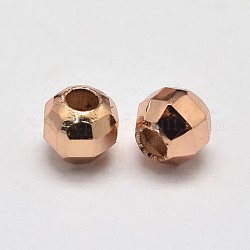 Perline distanziate sfaccettate rotonde in ottone per placcatura in rack e sottovuoto, oro roso, 4mm, Foro: 1.5 mm