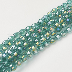 FilI di perline in vetro placcato, ab colore placcato, sfaccettato ovale, verde mare chiaro, 6x4mm, Foro: 1 mm, circa 67~68pcs/filo