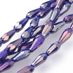 Perlas de vidrio opaco galvanizado hebras, chapado en arco iris , facetados, lágrima, azul oscuro, 9~10x4mm, agujero: 0.8 mm, aproximamente 70~72 pcs / cadena, 25.98 pulgada ~ 27.95 pulgadas (66~71 cm)