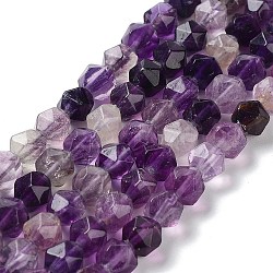 I filamenti di perline fluori viola naturale, sfaccettato, perline rotonde con taglio a stella, 7.5~8.5x7~8x7~8mm, Foro: 1.4 mm, circa 48~49pcs/filo, 14.76~15.08 pollice (37.5~38.3 cm)