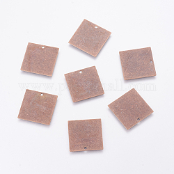 Etiquetas de metal, latón estampado colgantes etiqueta en blanco, cuadrado, cobre rojo, 20x20x0.5mm, agujero: 1 mm