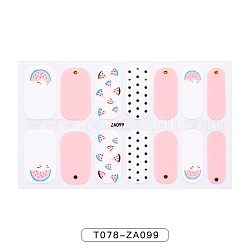 Nagellack-Aufkleber mit Fruchtblumen-Leoparden-Print, Selbstklebende Glitzerpuder-Nagelaufkleberstreifen, mit kostenlosen Maniküre-Pufferdateien, rosa, 25x8.5~15 mm, 14pcs / Blatt