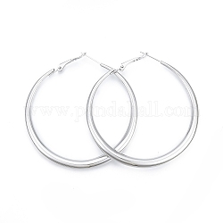 201 Stainless Steel Big Hoop Earrings for Women, with 304 Stainless Steel Pins, Stainless Steel Color, 58x54x5mm