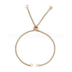 304 fabrication de bracelet coulissant chaîne rolo en acier inoxydable, bracelet bolo, avec 304 anneaux en acier inoxydable et perles en laiton, cœur, or, 9-7/8 pouce (25 cm), 0.2 cm