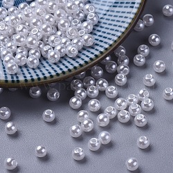Perlas de acrílico de perlas imitadas, redondo, blanco, 4mm, agujero: 1 mm