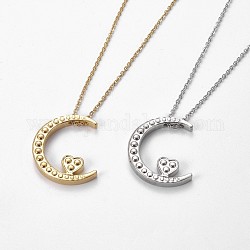 Colliers avec pendentifs en 304 acier inoxydable, avec des chaînes câblées, lune avec coeur, couleur mixte, 17.32 pouce (44 cm), pendentif: 28x23x4 mm