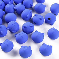 Acryl-Perlen, gummierten Stil, Hälfte gebohrt, Bär, königsblau, 15.5x16x15 mm, Bohrung: 3.5 mm