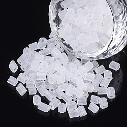 6/0 deux verre taillé perles de rocaille, hexagone, transparent givré, fumée blanche, 3.5~5x3.5~4mm, Trou: 1mm, environ 4500 pcs / sachet 