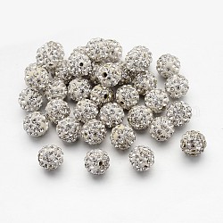 Pave Disco Ball Beads, Polymer Clay Rhinestone Beads, Round, Crystal, PP13(1.9~2mm), 6 Rows Rhinestone, 10mm, Hole: 2mm