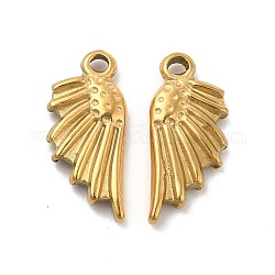 Ion Plating(IP) 304 Stainless Steel Pendants, Wing Charm, Real 18K Gold Plated, 18x8x2.5mm, Hole: 1.4mm