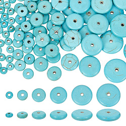 Nbeads 180pcs 6 styles de perles turquoises synthétiques, teinte, Plat rond / disque, 4.5~14x2~3.5mm, Trou: 1~2mm, 30 pièces / style