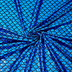 キラキラ光るホログラムスパンデックスマーメイドプリント魚の鱗生地  ストレッチ生地  ブルー  150x0.02cm