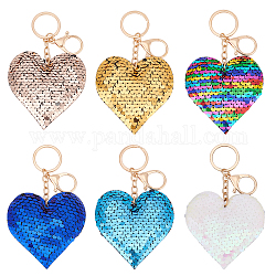 Wadorn 6 stücke 6 farben valentinstag pailletten herz anhänger keychain, für Handtasche Rucksack Autoschlüssel Dekoration, Mischfarbe, 13 cm, 1 Stück / Farbe