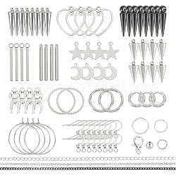 arricraft 175 Pcs Punk Earring Necklace Making Kit, Stainless Steel Tooth & Star & Moon & Bar & Spike Cone Pendants, Iron Chains with Earring Making Findings for Beginners DIY Craft Jewelry Making