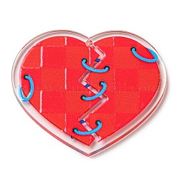Acrylic Pendants, Heart, Red, 32.5x37.5x2.5mm, Hole: 1.6mm