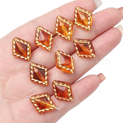 Perles acryliques transparentes imitation ambre, chocolat, métal enlacée, losange, 18x14x8.5mm, Trou: 1.5mm, environ 20 pcs / sachet 