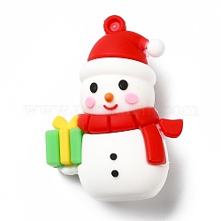Ciondoli natalizi in plastica pvc, pupazzo di neve con regalo, bianco, 49x35x22mm, Foro: 3 mm