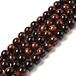 Naturstein Perlen, Runde, Tigerauge, gefärbt und erhitzt, Klasse A, rot, ca. 8 mm Durchmesser, Bohrung: ca. 1 mm, 50 Stk. / Strang