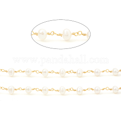 3.28 Fuß handgefertigte Perlenkette aus Messing, mit natürlichen Süßwasser-Perle, langlebig plattiert, ungeschweißte, Runde, echtes 18k vergoldet, Link: 15x6~7x6~7 mm