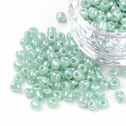 Glass Seed Beads, Ceylon, Round, Aqua, 4mm, Hole: 1.5mm, about 1000pcs/100g