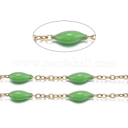 Handmade Emaillemetallketten, mit Edelstahl Bordsteinketten und Spule, gelötet, langlebig plattiert, golden, lime green, 1.5x1x0.1 mm, ca. 32.8 Fuß (10m)/Rolle