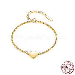 Bracelets à maillons en 925 argent sterling, cœur, véritable 18k plaqué or, 6-1/4 pouce (16 cm)