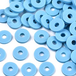 Handmade Polymer Clay Beads, for DIY Jewelry Crafts Supplies, Disc/Flat Round, Heishi Beads, Deep Sky Blue, 8x1mm, Hole: 2mm, about 13000pcs/1000g