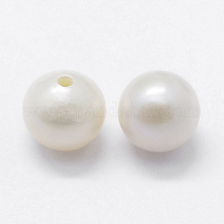 Natural Cultured Freshwater Pearl Beads, Half Drilled, Round, Floral White, 5~5.5mm, Hole: 0.8mm