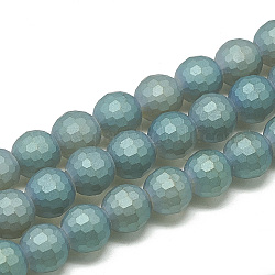 Chapelets de perles en verre électroplaqué, style mat, facette (96 facette) ronde, bleu cadet, 10x9mm, Trou: 1.5mm, Environ 70 pcs/chapelet, 25.2 pouce