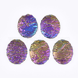 Galvanisierte natürliche Drachenblutjaspisanhänger, Regenbogen plattiert, Oval, Farbig, 45~46x35~36x7 mm, Bohrung: 1.2 mm