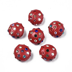 Perline strass polimero argilla, perline palla di disco, rotondo e piatto, rosso, 11~12x7mm, Foro: 1.4 mm, strass: pp15 (2.1~2.2mm)