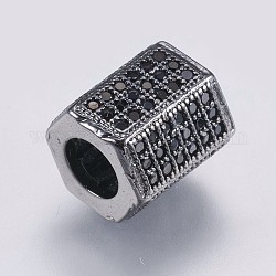 Perline zirconi micro pave  in ottone, colonna esagonale, nero, canna di fucile, 8.5x8x7.5mm, Foro: 4 mm