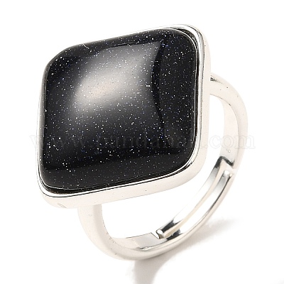 Регулируемые кольца из синтетического синего золота с золотым камнем RJEW-H240-01S-09-1