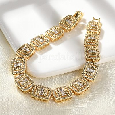 Латунные прямоугольные звенья с микропаве из прозрачного кубического циркония для женщин BJEW-C100-01G-1