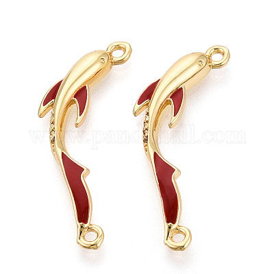 Подвески-соединители из латуни с микропаве из прозрачного кубического циркония и огнеупорной эмали KK-T074-68G-1