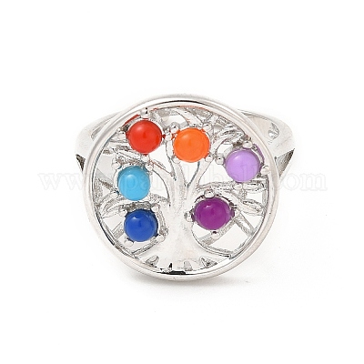 Открытое кольцо-манжета с красочным деревом жизни из бисера из смолы RJEW-G274-02P-1