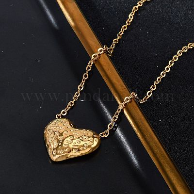 Цепочки и ожерелья из текстурированной нержавеющей стали 304 в форме сердца с кулоном NJEW-U026-10G-1