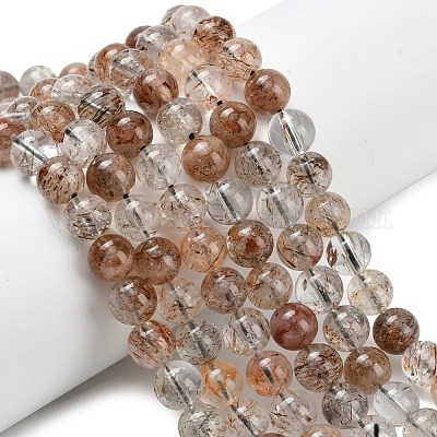 Нити бусин из рутилированного кварца из натурального черного золота G-L642-B09-8mm-1