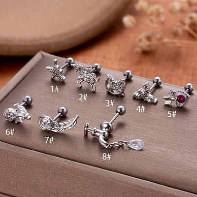 Серьги-гвоздики для хряща из латуни с микропаве из прозрачного кубического циркония FS-WG6E9F9-01-1