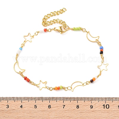 Браслеты из латуни со звездами и луной для женщин BJEW-S157-01G-1