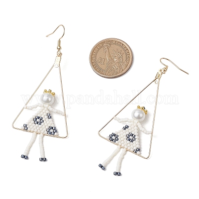 2 пара сережек-подвесок из латунного стекла с треугольными бусинами для девочки EJEW-MZ00453-1