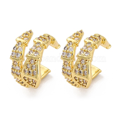 Серьги-каффы из латуни с микропаве из прозрачного кубического циркония EJEW-H147-12G-1