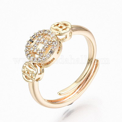 Латунные кольца из манжеты с прозрачным цирконием RJEW-T015-02G-NF-1