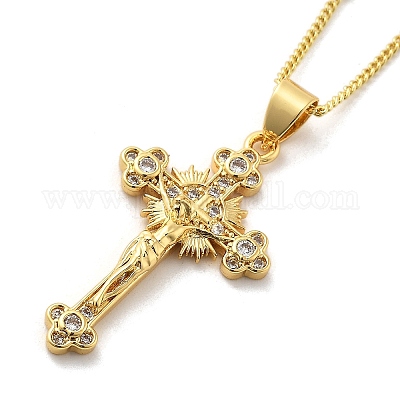 Ожерелья с подвеской в виде распятия из латуни с микропаве из кубического циркония NJEW-S385-02G-1